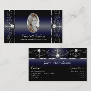 Noble Black Blue White Squiggled Jewels med Photo Visitkort
