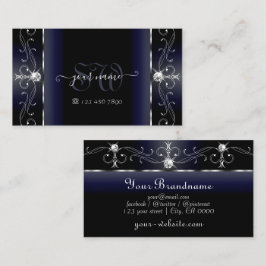 Noble Black Blue White Squiggled Jewels Monogram Visitkort