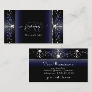 Noble Black Blue White Squiggled Jewels Monogram Visitkort
