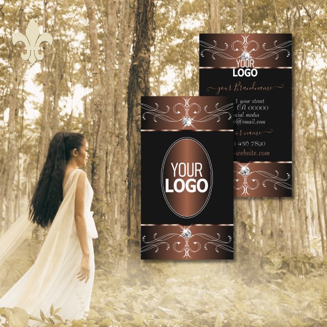 Noble Black Coffee Brown Ornate Ornaments and Logo Visitkort (Skapare uppladdad)