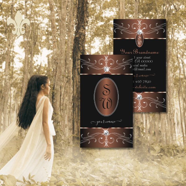 Noble Black Coffee Brown Ornate Ornaments Initiale Visitkort (Skapare uppladdad)