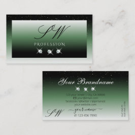 Noble Black Grönt Ombre Gnistra Diamonds Monogram Visitkort