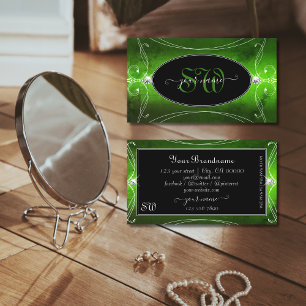 Noble Black Grönt Ornate Gnistra Diamonds Monogram Visitkort