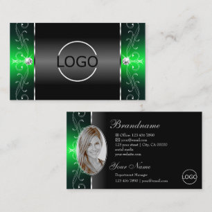 Noble Black Grönt Squiggled Jewels Logotyp och Pho Visitkort