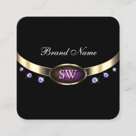 Noble Black Guld Lila Marble Initialer Diamonds Fyrkantigt Visitkort