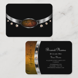 Noble Black och Silver med Initialer Rhinestones Visitkort