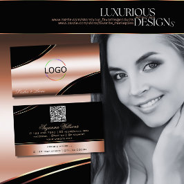 Noble Black Ro Guld Curved Linjer Logotyp QR-kod Visitkort