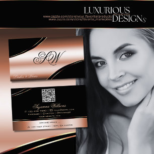 Noble Black Ro Guld Curved Linjer Monogram QRCode Visitkort