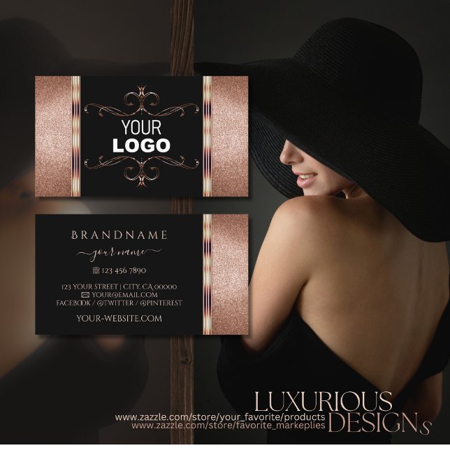 Noble Black Ro Guld Glitter Ornamental med Logotyp Visitkort (Skapare uppladdad)