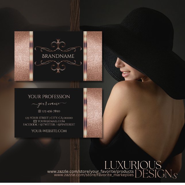 Noble Black Ro Guld Glitter Ornate Ornamental Visitkort (Skapare uppladdad)