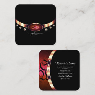 Noble Black Ro Guld och Red Marble med Monogram Fyrkantigt Visitkort
