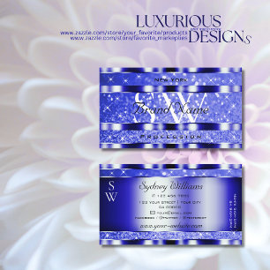 Noble Blue Luminous Glitter Gnistra Stars Monogram Visitkort