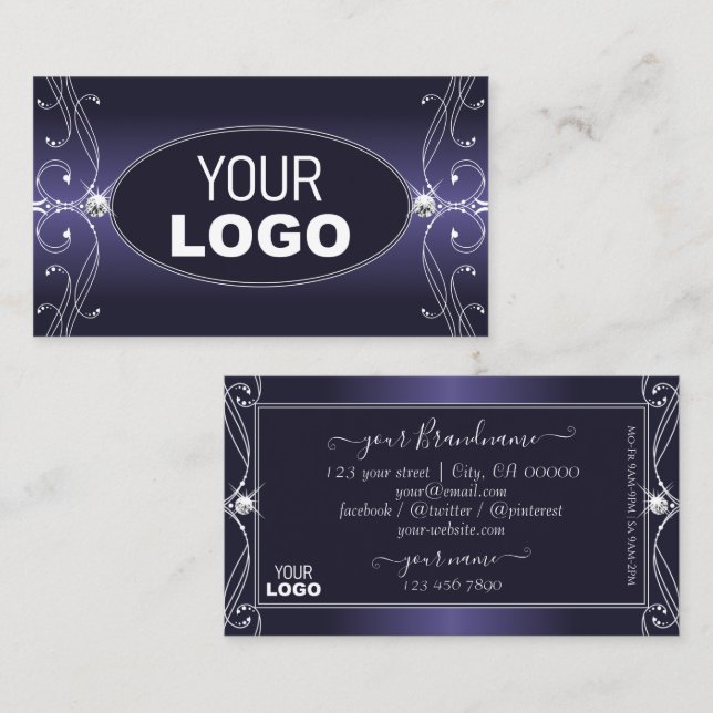 Noble Blue Ombre Ornate Gnistra Diamonds med Logot Visitkort (Fram/baksida)