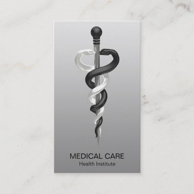 Noble Classy Medical Elegant Black White Asclepius Visitkort (Framsida)
