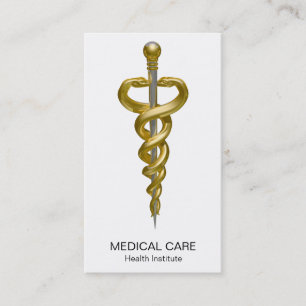 Noble Classy Medical Elegant Guld Silver Asclepius Visitkort