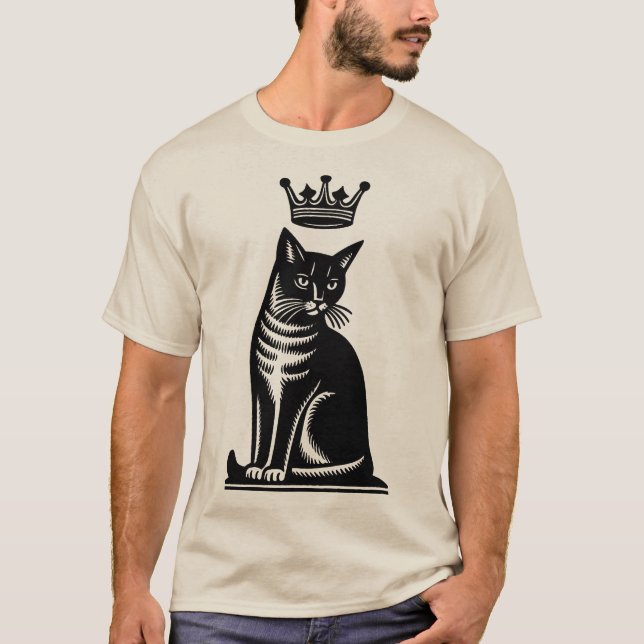 Noble Feline Woodcut Style T Shirt (Framsida)