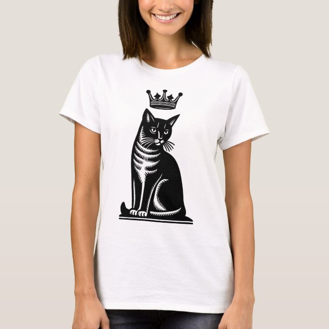Noble Feline Woodcut Style T Shirt (Framsida)