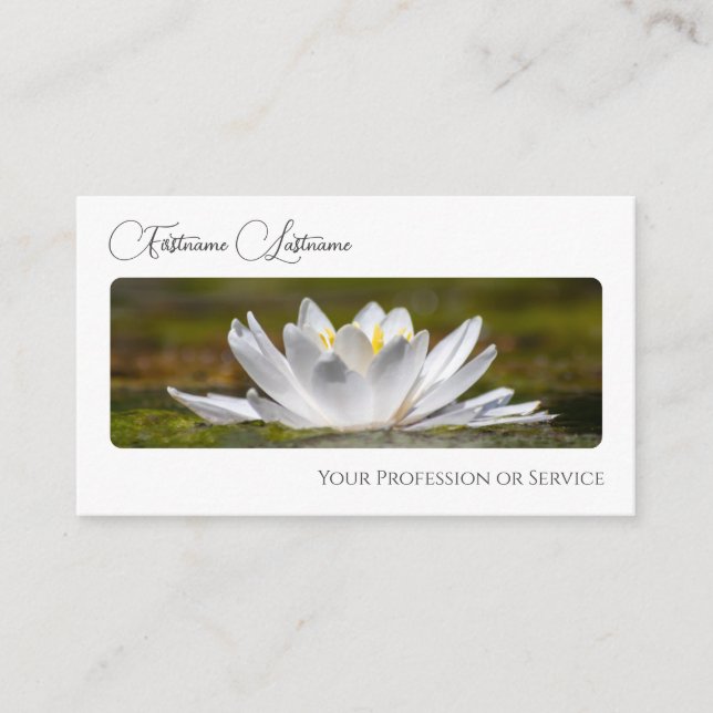 Noble florist white vatten lily calligraphy QR-Cod Visitkort (Framsida)