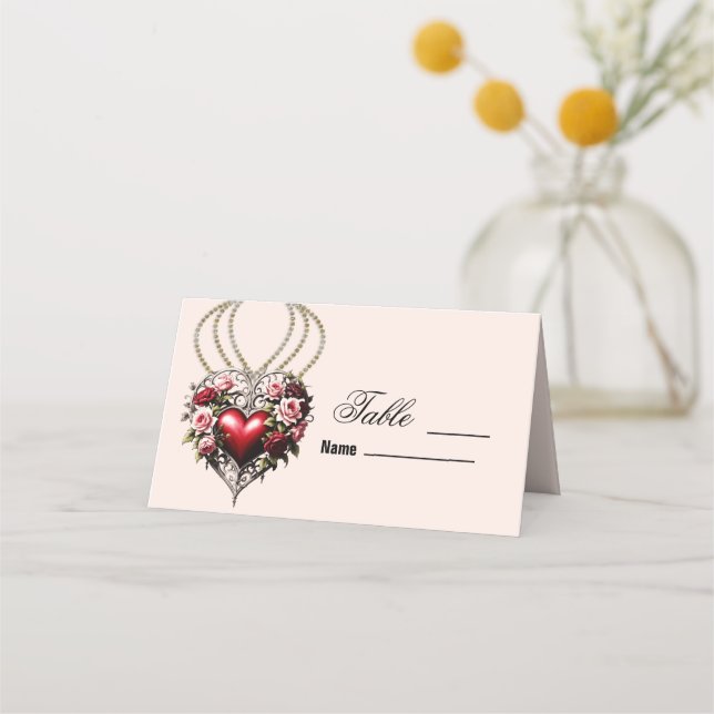 Noble gothic Hjärtat med blommor. Placeringskort (Framsida)
