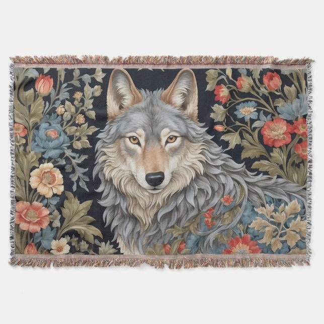 Noble Grått Varg William Morris Inspired Filt (Framsidan)