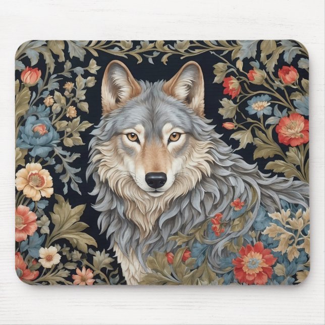 Noble Grått Varg William Morris Inspired Musmatta (Framsidan)