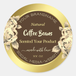 Noble Guld Brown Blommigt produktförpackningsetike Runt Klistermärke