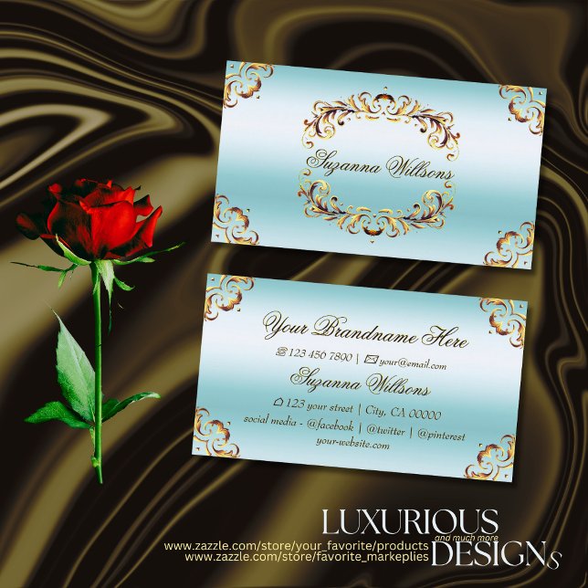 Noble Guld Decor Ice Blue Impressive and Luxurious Visitkort (Skapare uppladdad)
