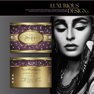 Noble Guld Lila Glitter Stars Diamonds Monogram Visitkort
