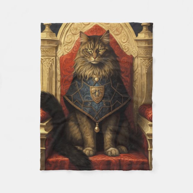Noble Maine Coon Cat Throne Art Skriv ut Fleecefilt (Framsidan)