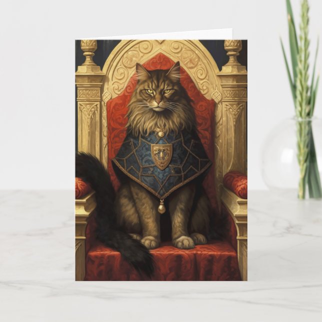 Noble Maine Coon Cat Throne Art Skriv ut Kort (Framsida)