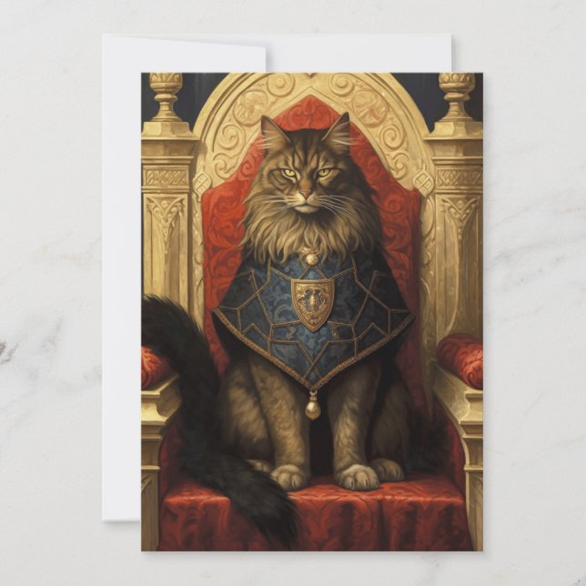 Noble Maine Coon Cat Throne Art Skriv ut Kort (Framsida)