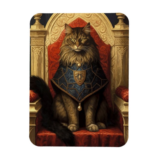 Noble Maine Coon Cat Throne Art Skriv ut Magnet (Vertikal)