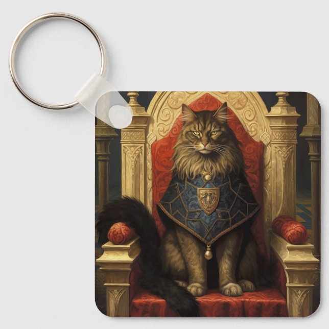 Noble Maine Coon Cat Throne Art Skriv ut Nyckelring (Framsida)