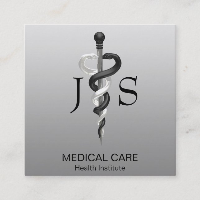 Noble Medical Classy Elegant Black White Asclepius Fyrkantigt Visitkort (Framsida)