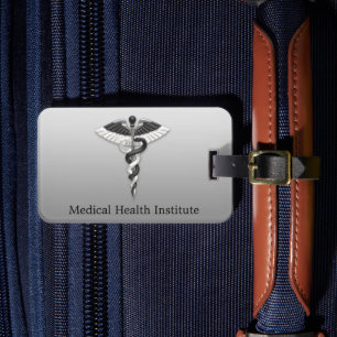 Noble Medical Classy Elegant Black White Caduceus Bagagebricka
