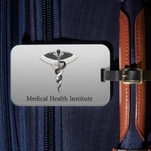 Noble Medical Elegant Classy Black White Caduceus Bagagebricka