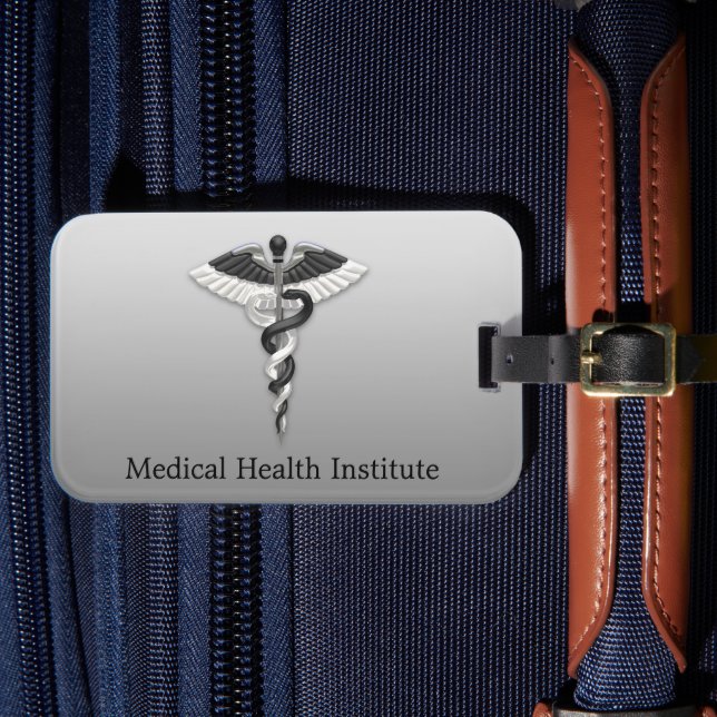 Noble Medical Elegant Classy Black White Caduceus Bagagebricka (Framsida Insitu 4)