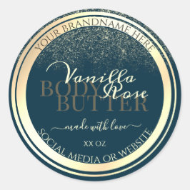 Noble Mörk blått produktförpackningsetikett Guld R Runt Klistermärke