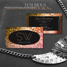 Noble Orange Rosa Ombre Glitter Black och Monogram Visitkort