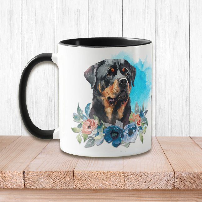 Noble Rottweiler Blue Blommigt Bouquet Mugg (Skapare uppladdad)