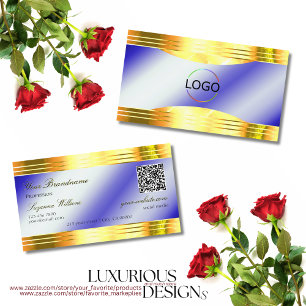 Noble Royal Blue Shiny Guld Gräns Logotyp QR-kod Visitkort