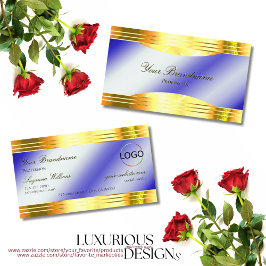 Noble Royal Blue Shiny Guld Gräns med Logotyp Chic Visitkort