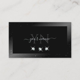 Noble Shimmery Black Sparkling Diamonds Monogram Visitkort