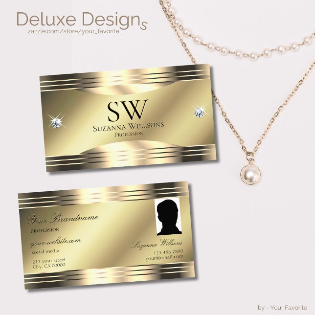 Noble Shimmery Guld Shiny Diamonds Monogram Photo Visitkort (Skapare uppladdad)