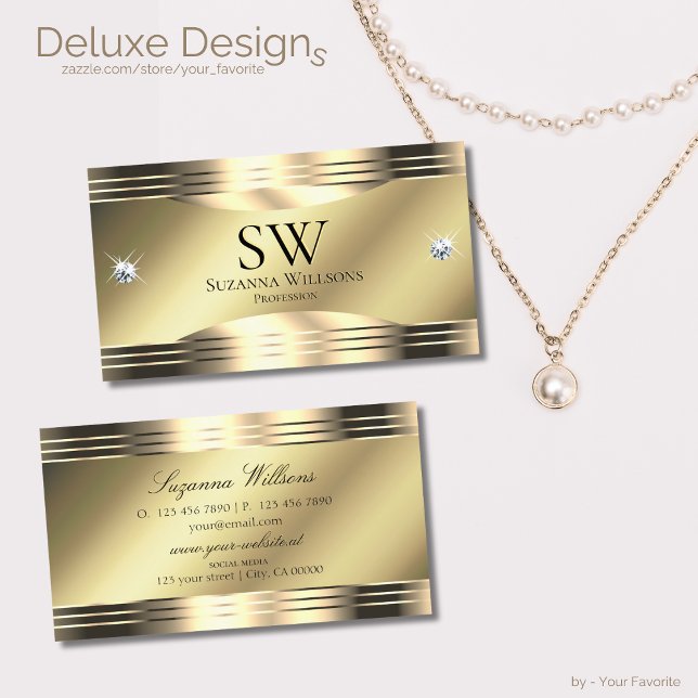 Noble Shimmery Guld Shiny Diamonds och Monogram Visitkort (Skapare uppladdad)