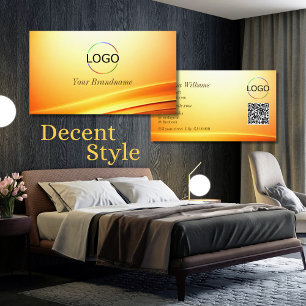Noble Shimmery Orange Curved Decor Logotyp QR-kod Visitkort