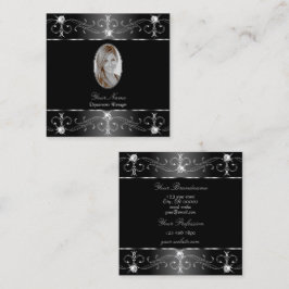 Noble Silver Black White Ornate Ornaments Foto Fyrkantigt Visitkort
