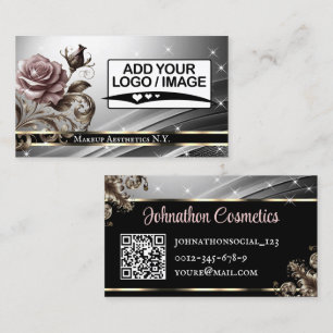 Noble Silver Rosa ros Glitter Stars QR-kod Logotyp Visitkort