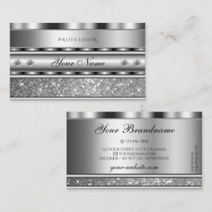 Noble Silver Sparkling Glitter Stars med diamanter Visitkort