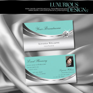 Noble Silver Teal med foto och gnistrande diamant Visitkort